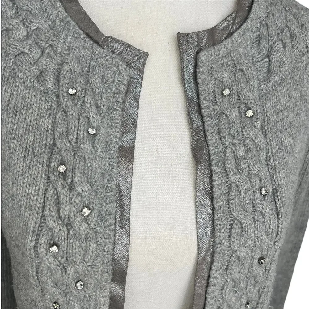 J. Crew gray cardigan sweater wool cashmere preppy rhinestone academia Y2K